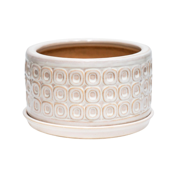 Patterned Low Ceramic Indoor Plant Pot with Matching Saucer
