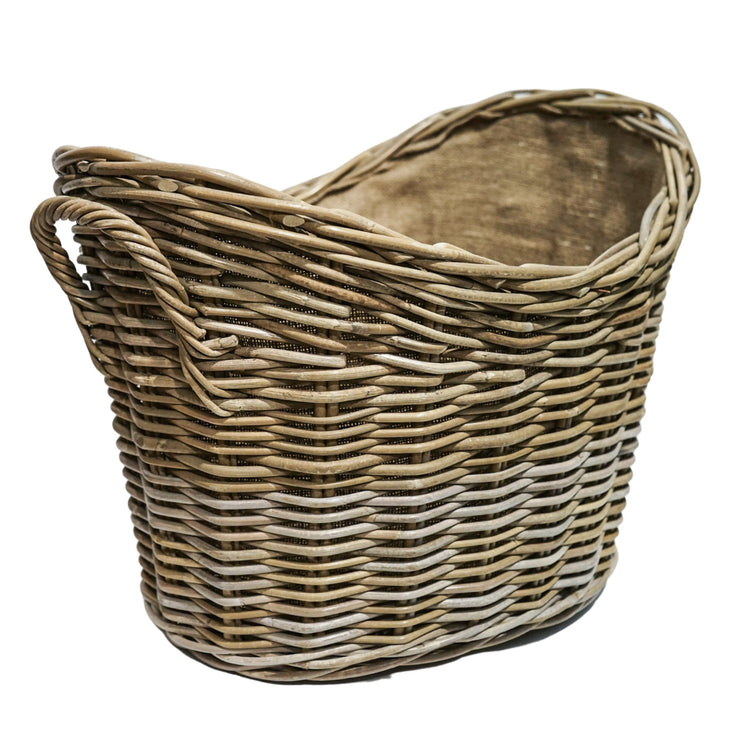 Handwoven Wicker Oval Log Basket with Liner for Firewood Storage