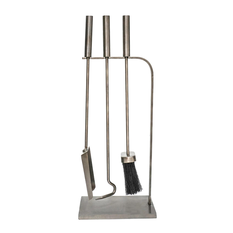 Contemporary Metal Fireplace Tool Set with 3 Pieces and Stand