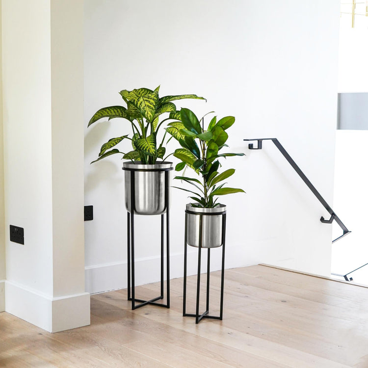 Modern Tall Metal Indoor Planter on Stand