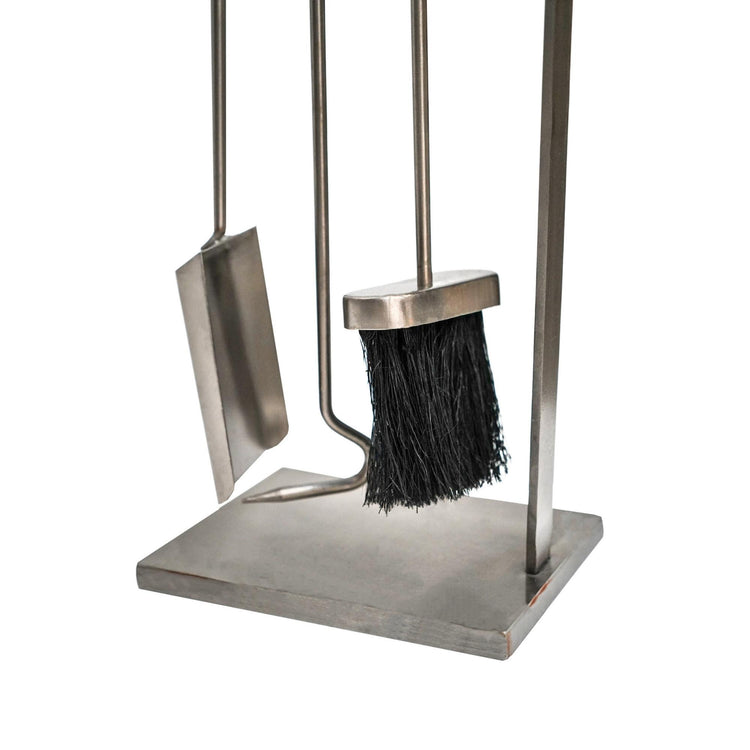 Contemporary Metal Fireplace Tool Set with 3 Pieces and Stand
