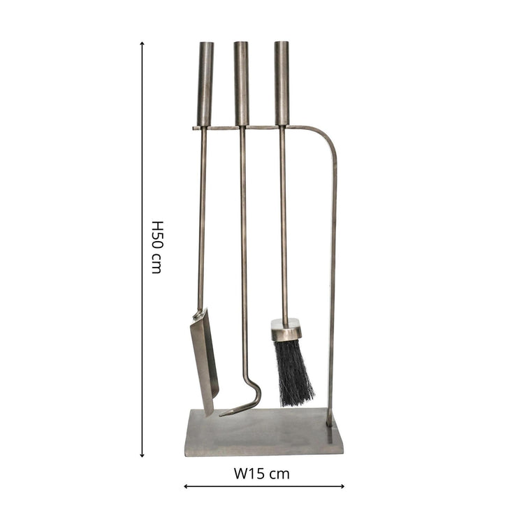Contemporary Metal Fireplace Tool Set with 3 Pieces and Stand