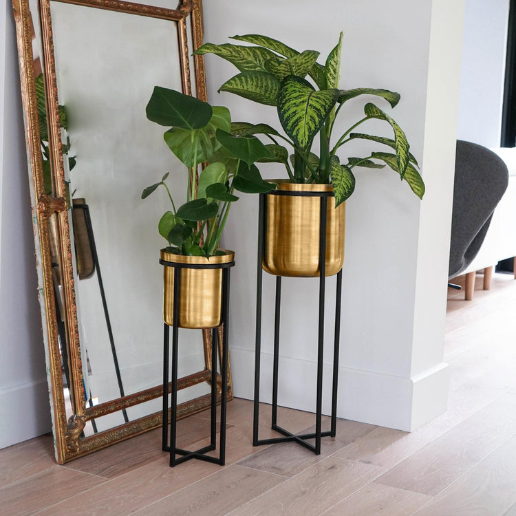 Modern Tall Metal Indoor Planter on Stand