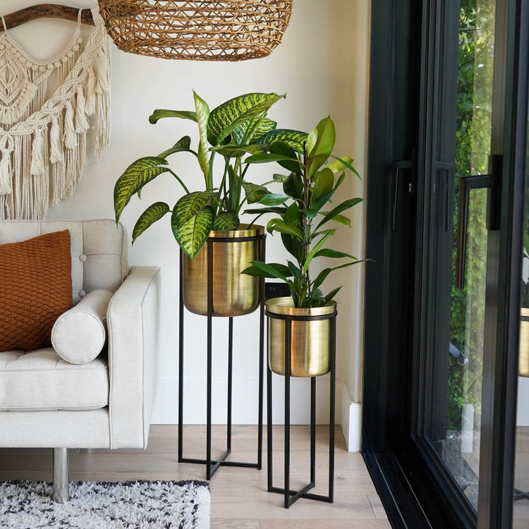 Modern Tall Metal Indoor Planter on Stand